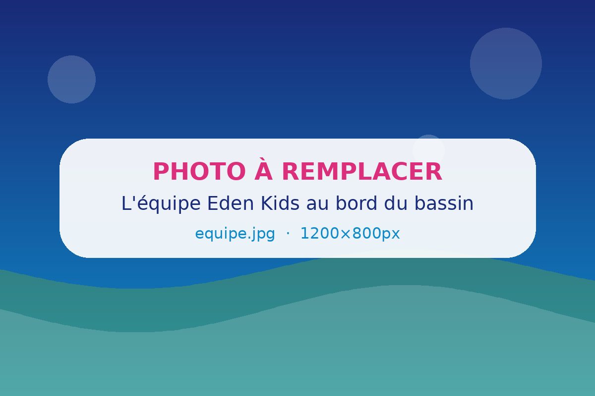 L'équipe d'éducateurs Eden Kids au bord du bassin